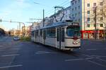 RNV Straßenbahn Mannheim mit Düwag Typ Mannheim Wagen 455 am 30.11.24 in der Innenstadt als Adventsexpress