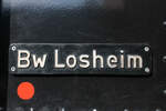 Detailaufnahme des Beheimatungsschild der Lok 34 „Losheim“