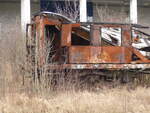 Der ausgebrannte MITROPA Speisewagen WR6ü Pr 11 (60 50 99-66 760-8), am 04.03.2022 in Gotha.