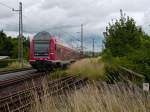 14.07.2015 westliche Ausfahrt Bahnhof Nordhausen. Kurz vor Ende der DB-Regio-Ära auf der Südharzstrecke ist sichtbar der Lack ab von Doppelstockwagen.