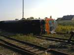 Steuerwagen der ausgedienten Bauart 777 nach einer Katastrophenschutzbung im ehemaligen Gterbahnhof von Nauen