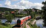 RB 26934 (Seebrugg-Freiburg(Brsg) Hbf) mit Schublok 143 332-5 bei Schluchsee 4.8.14