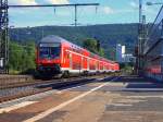 Am 18.06.07 fuhr eine Doppelstockwagen-Garnitur, geschoben von einer 146er auf Gleis 2 des Aalener Bahnhofs ein.