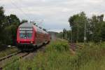 In den Haltepunkt Zwickau-Pölbitz fährt am 20.06.2014 die RB 17228 aus Dresden Hbf, Schublok ist die 143 367-1.