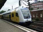 Metronom Steuerwagen von Cuxhaven in Hamburg-Harburg. Aufgenommen am 16.07.08