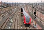 Nachschuss auf eine DABpbzfa mit Zuglok BR 146.0 der Elbe-Saale-Bahn (DB Regio Südost) als RE 16312 (RE30) von Halle(Saale)Hbf nach Magdeburg Hbf, der die Zugbildungsanlage Halle (Saale) in