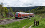 RE 4722 (Konstanz - Karlsruhe Hbf) geschoben von 146 234  SWR 3  bei Sommerau 11.5.23  