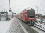 Hier ein RE3 von Elsterwerda nach Stralsund, bei der Ausfahrt am 9.1.2010 aus Angermnde.