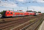 Hier ein RE3 (RE18351) von Schwedt(Oder) nach Wünsdorf-Waldstadt, dieser Zug stand am 17.5.2014 in Angermünde.