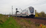 Das IC-Zugpaar IC 2445/2442 ist bisher das einzige welches auf der Linie Leipzig-Dresden mit einer IC-2-Garnitur gefahren wird. Hier passiert der IC 2445 auf dem Weg nach Dresden am 29.10.16 Zeithain.