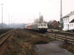 141 303-8 mit Die Teutobahn RB 66 12815 Mnster-Osnabrck auf Bahnhof Hasbergen am 5-2-2000.