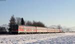 RE 57513 (Füssen-München Hbf) mit Schublok 218 469-5 bei Marktoberdorf 19.2.15