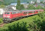 Zum erfolgreichen Ende des Tages zog 218 408-3 die RB Hunsrckbahn aus Boppard HBF die Steilstrecke Richtung Emmelshausen unter Volllast hoch am 05.06.2010