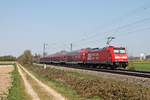 Nachschuss auf 146 222-5  25 Jahre RAB , als diese am frühen Nachmittag des 10.04.2020 ihre RB (Basel Bad Bf - Freiburg (Brsg) Hbf) über die Rheintalbahn in Richtung Haltepunkt von Buggingen