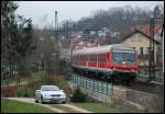 Als  Motiv  diente hier unser  Fuzzy-Mobil . So lie sich der RE 19467 schn ablichten;-)). Aufgenommen am 11.04.08 in Bbingen(Rems).