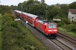 Ausfahrt am 22.08.2014 von der Freiburger 146 110-2  Baden Württemberg erfahren  mit einem RE (Offenburg - Schliengen) aus Müllheim (Baden).