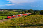 Nach wie vor unverzichtbar sind die Loks der Baureihe 111 im Nahverkehr in Südbayern. Am 14. August 2024 bespannte die 111 091 die RB 59104 von München HBF nach Nürnberg HBF. Bei Fahlenbach in der Hallertau fuhr die 1978 bei Krupp in Essen gebaute Maschine einer nahenden Gewitterfront davon.