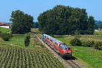 Die 218 401 bespannte am 29. August 2024 die RB 27027 von München HBF nach Mühldorf. Zwischen Schwindegg und Weidenbach konnte ich den Doppelstockzug aufnehmen. 