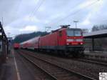 Ein Regionalzug fhrt in den Bahnhof Pressig-Rothenkirchen im Landkreis Kronach ein.