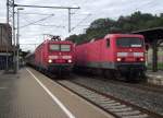 143 160-0 und 143 847-2 treffen sich am 29. August 2011 als RB aus Lichtenfels bzw. als RE nach Pressig-Rothenkirchen auf Gleis 1 und 2 im Bahnhof Kronach.