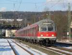 Eine Regionalbahn von Saalfeld nach Bamberg erreicht am 3. Februar 2012 den Bahnhof Kronach auf Gleis 3.