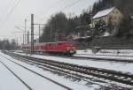 111 202-8 erreicht am 13. Februar 2013 mit einer RB aus Bamberg den Endbahnhof Kronach.