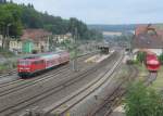 111 217-6 verlsst am 02. September 2013 mit einer RB nach Hochstadt-Marktzeuln den Bahnhof Kronach.