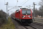 DB Regio AG - Region Nordost, Fahrzeugnutzer: Regionalbereich Berlin/Brandenburg, Potsdam mit ihrer  147 019  [NVR-Nummer: 91 80 6147 019-4 D-DB] und der RB32 nach Schönefeld b. Berlin bei der Einfahrt Bahnhof Berlin Hohenschönhausen am 05.02.25 