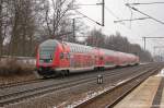 RE2  ODEG  (RE 37372) von Wittenberge nach Cottbus, bei der Einfahrt in Friesack(Mark) und geschoben hatte die 114 020-1. 15.02.2013