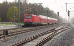 Heute am 21.11.2013 ist der Bahnhof Nassenheide Enstation fr die Zge der RE 5 aus Rostock Hbf und Stralsund Hbf.