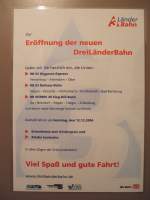 Plakat von der Erffnung der neuen DreiLnderBahn vom 12.12.2004