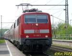 111 129-3 mit RE 3 Rhein-Emscher Express (Hamm-Dsseldorf). Bochum-NOKIA. 03.04.2008.