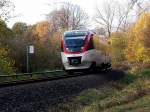 Auf der Strecke Kaarst - Mettmann verkehrt dieser Triebzug in Richtung Neuss Hauptbahnhof