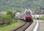 CFL KISS 2313 ist als RE Koblenz - Luxemburg unterwegs und fährt in den Haltepunkt Kreuz Konz ein. Gleich geht es über die Mosel. 01.05.2018