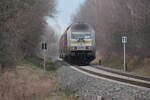 Die RE6 Chemnitz - Leipzig mit drei Dostos der WFL und der MRB 223 053 im Schub in Höhe Göhren, zwischen Crossen und Narsdorf am 03.01.2025.