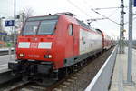 DB Regio AG mit  146 008  [NVR-Number: 91 80 6146 008-8 D-DB] Teilreklame  Damit Deutschland Vorne Bleibt  mit dem RE30 pausierend im Magdeburg Hbf. am 21.03.19
 