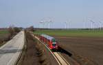 218 329-1 zieht am 2.04.2010 bei Niendorf (Fehmarn) RE 21920 nach Puttgarden.