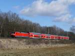 Eine BR 120.2 und Dostos als Hanse-Express RE 4308 Rostock - Hamburg zwischen Schwarzenbek und Aumhle; 26.02.2012
