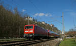 112 131 war am 18.3.2019 mit RE 4889 auf dem Weg von Halle (Saale) Hbf nach Jena-Paradies unterwegs.