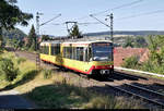 Duewag/Siemens GT8-100D/2S-M, Wagen 881, der Albtal-Verkehrs-Gesellschaft mbH (AVG) als S5 von Karlsruhe Albtalbahnhof nach Pforzheim Hbf fährt in Bilfingen (Kämpfelbach) auf der Bahnstrecke