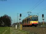 20.03.2011: Wagen 825 mit Werbung der Klinik am Stadtgarten Karlsruhe unterwegs als S31 von Odenheim nach Karlsruhe Hbf. Aufgenommen bei der Siedlung Im Brhl zwischen Weingarten und Karlsruhe-Durlach.