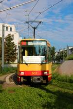 AVG Stadtbahnwagen 502 bei einer Sonderfahrt am 05.09.21 in Karlsruhe