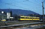 AVG Albtalbahn Bf. Ettlingen 24-03-1982 mit S-DT 8.1 der SSB Nr. 3001+3002 MAN,AEG,Siemens 1981; als Prototypen zu Testfahrten auf der Albtalbahn;