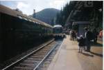 Triebwagen 845 der AVG im September 98 beim Jubilum 125 Jahre Schwarzwaldbahn in Triberg und das sind ca 150km weg von seinem eigentlichen Einsatzgebiet