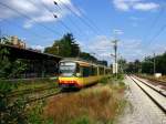 Triebwagen 888 der Albtal-Verkehrsgesellschaft trifft als S41 nach Eutingen im Gu in Freudenstadt Hbf ein.