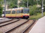 Stadtbahnwagen 836+826 kurz nach der Haltestelle Hochstetten Altenheim. Wegen der Tour de France mit dem Ziel in Karlsruhe pendelten am 08.07.2005 Zweisystemwagen zwischen Hochstetten und Karlsruhe Stdtisches Klinikum im 20-Minuten-Takt.