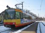 Tw 560 wo hier am Ettlinger Stadtbahnof am 07.03.2010 abgestellt ist und bei der Klte  zittern  muss.