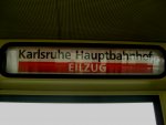 Das innere Zielrollband des Tw 906 auf der Fahrt als S31-Eilzug von Freudenstadt nach Karlsruhe.