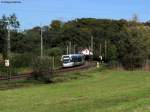 22.10.2010: TW 10** der Saarbahn als S9 nach Bruchsal. Hier legt er sich kurz vor lbronn-Drrn in die Kurve.