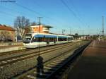 06.02.2011: Saarbahnintermezzo bei der AVG. TW 1018 verlsst als S9 von Mhlacker nach Bruchsal den Bahnhof Bretten.